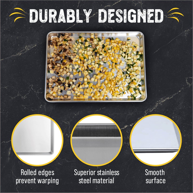 Checkered Chef Baking Sheet Set - 13" x 9.5" Stainless Steel Quarter Pans for Baking and Cooking (2 Pack) - Image 3